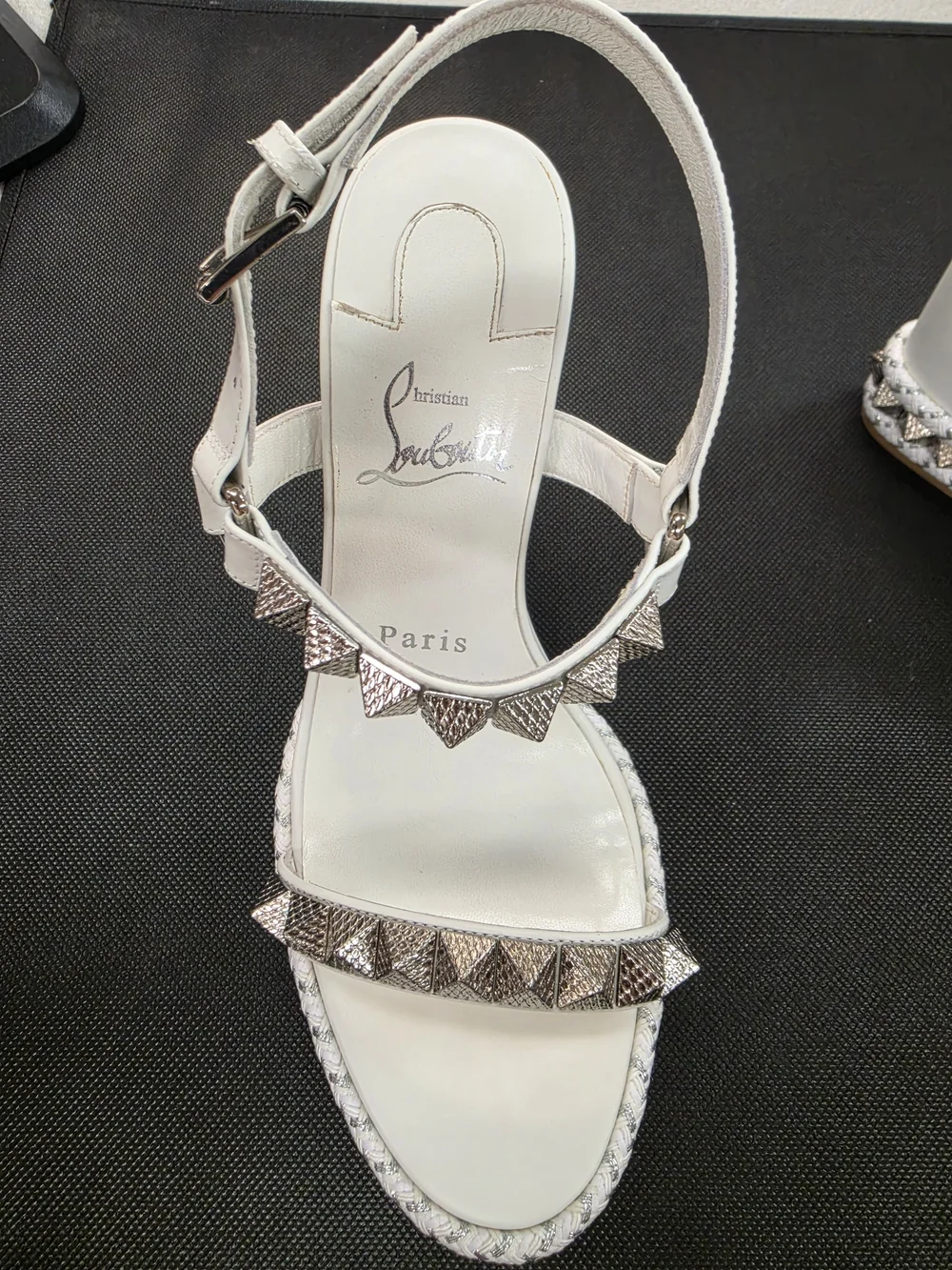 Christian Louboutin White Studded Leather Ankle Strap Sandal Pyraclou